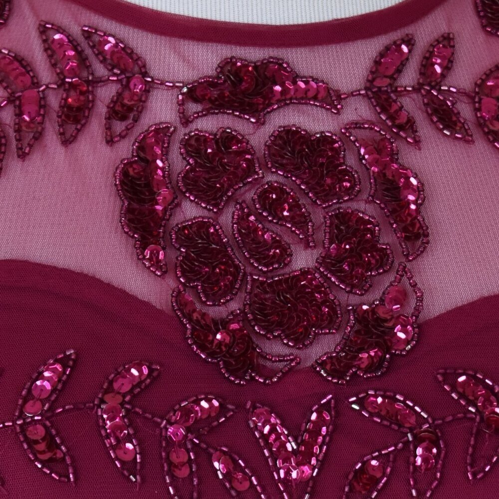 Frock and Frill Burgundy Floral Sequin Formal Dress US 14 - Picture 3 of 10
